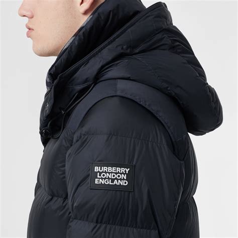 burberry men's blue puffer jacket with removable sleeves navy|burberry detachable puffer jacket.